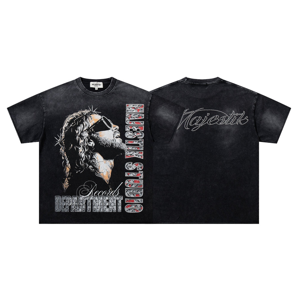 MAJESTIK Washed Black Graphic T-Shirt